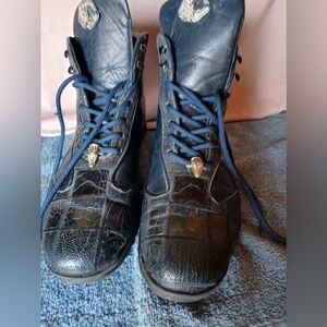 La Scarpa Genuine Ostrich Leather Blue Sneakers~Sz 12 C~Alligator Shoes~High Top